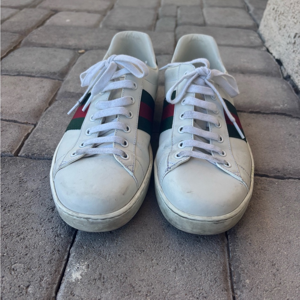 Gucci White Sneakers with Red and Green Stripes